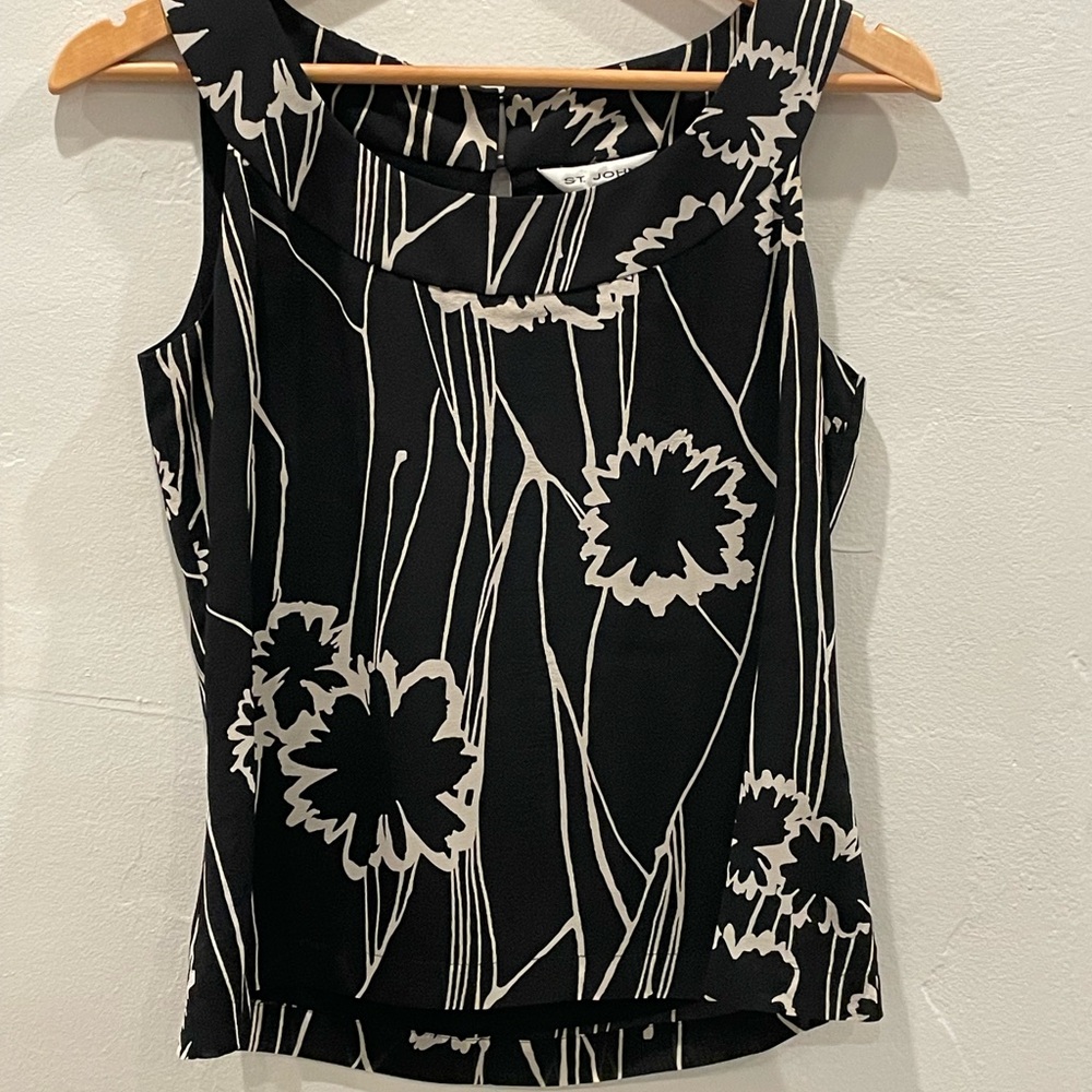 St. John Black and Cream Floral Tank Top